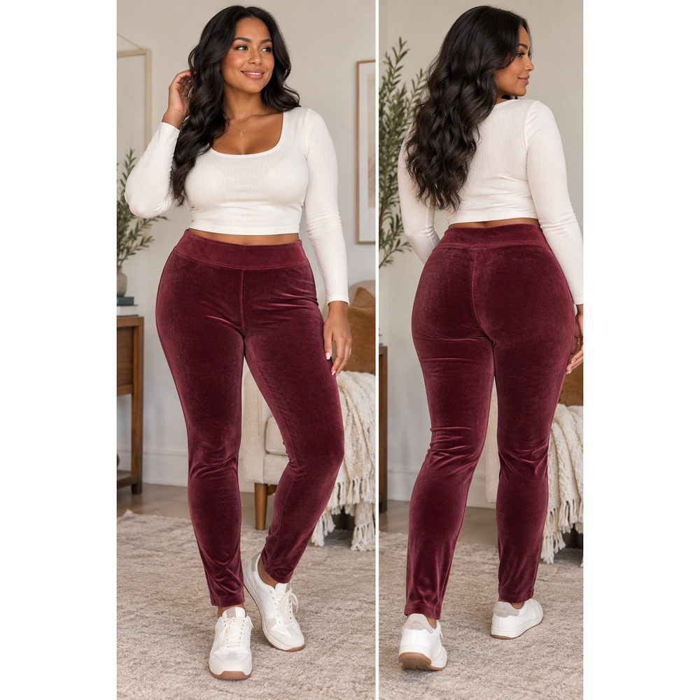 Old Navy Womens XXL Burgundy Velour Velvet Leggings High Rise Stretch Y2K